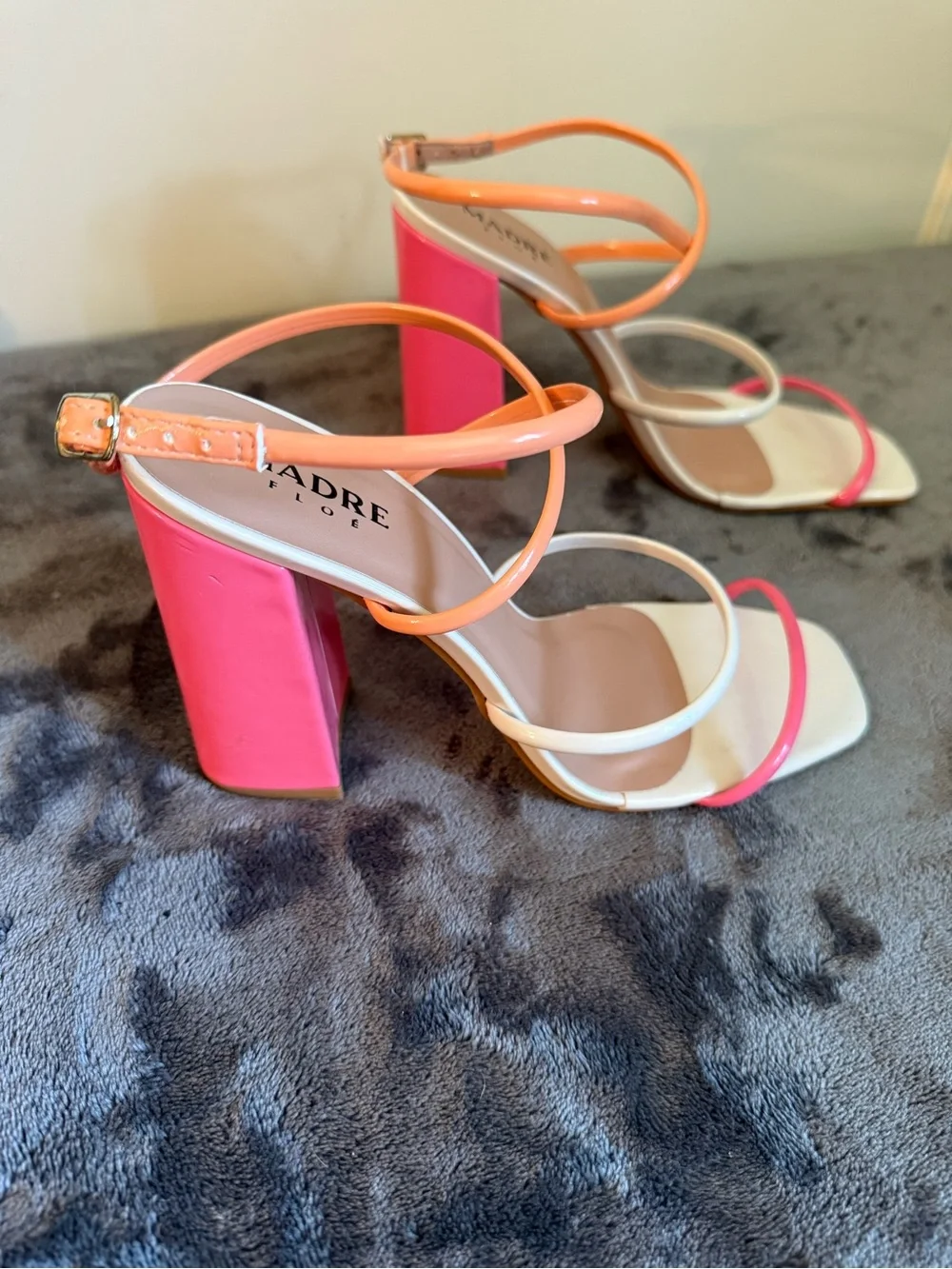 Madre Floe Multi-Color Strappy Block Heel Sandals - Orange/White/Pink